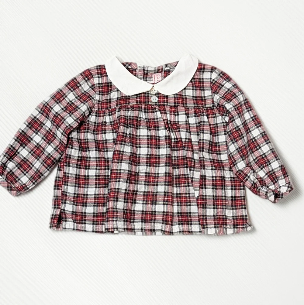 La Coqueta Baby Plaid Peter Pan Collar Blouse 3M